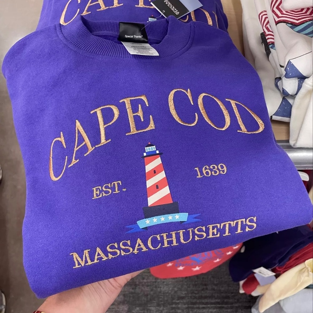 Brand New Cape Cod Graphic Sweatshirt - Purple Oversized Embroidered Print - Picture 3 of 8